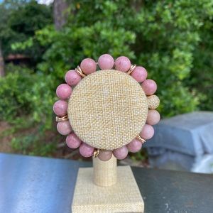 Bracelet with Mauve Beads, Silver Spacers, & Crystal Ball